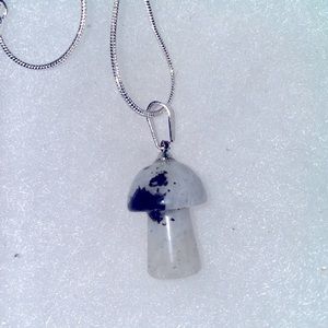 Boho natural Rainbow Moonstone Mushroom Sterling Silver 24” Neckl…